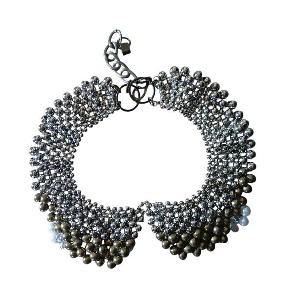 Pam Hiram Anthropologie Faux Pearl Crystal Peter Pan Collar Choker Necklace - Picture 2 of 14